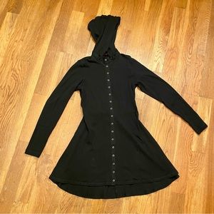 Black Hooded Snap Dress Tunic w. Removable Hood - S
